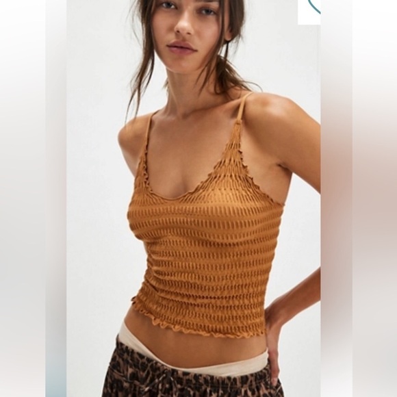 NEW Free People Pucker Up Seamless Cami Autumn Leaves Brown Tan Size XS/SM NWOT - Picture 1 of 8